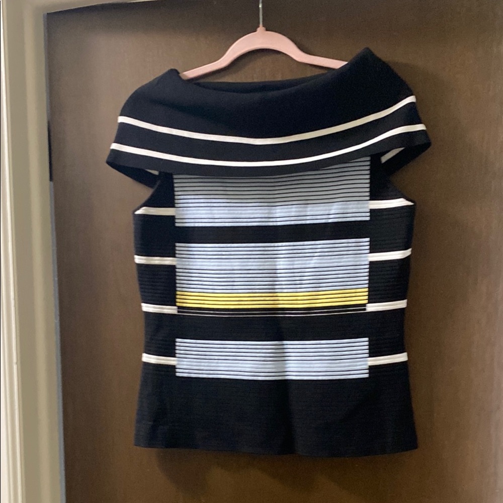 St. John Black and White Fitted Blouse with Sailor Collar